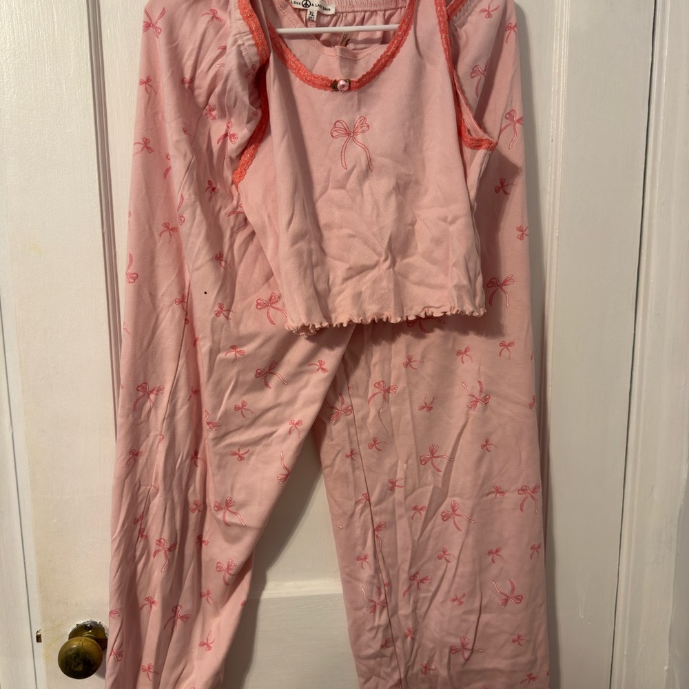 Women's Pink Pajama Set with Bow Accents